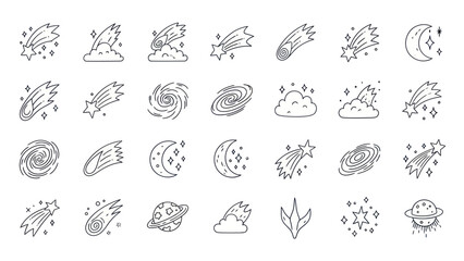 Cosmic Icons: Meteor Showers, Galaxies, Planets, Stars & Moon - Line Art © Kiki