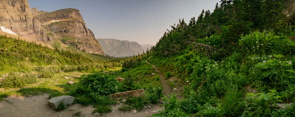 Panorama Of Piegan Pass Trail Making A Tight Turn Toward Grinnell Lake