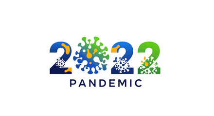 The year 2022 symbolized by pandemic virus imagery and text