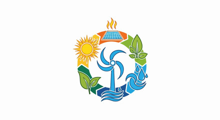 Obraz premium Diverse renewable energy sources form a circular emblem