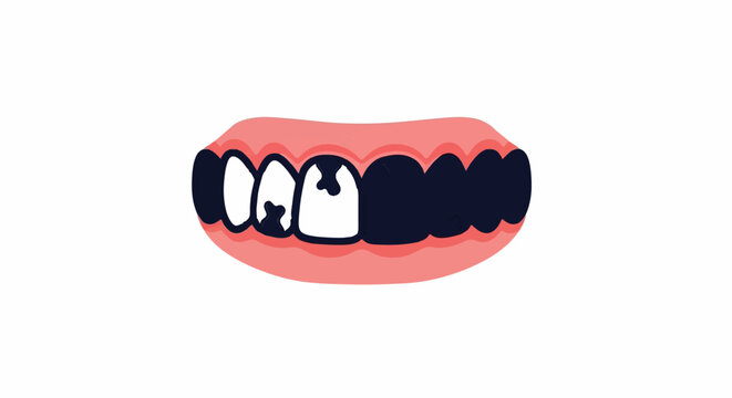 Diseased gums with decaying and missing teeth in a stylized mouth illustration