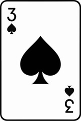 A black three of spades playing card against a white background