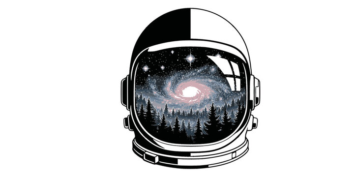 Astronaut Helmet Forest Reflection Silhouette