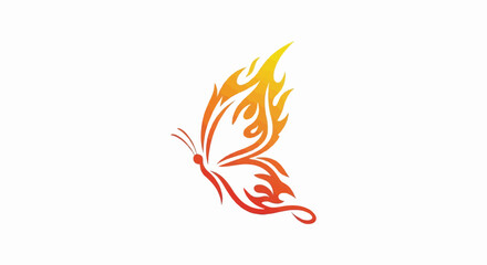 Fototapeta premium A stylized butterfly with wings resembling flames, rendered in vibrant orange and yellow