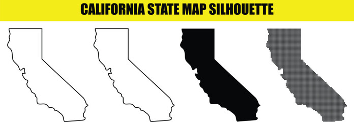 California state map silhouette detailed outline solid black pixel art white clean vector illustration graphic design element © Md Asif Shahnaoaz