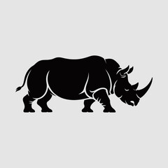 Fototapeta premium Rhino silhouette with horn, powerful wild animal, vector illustration
