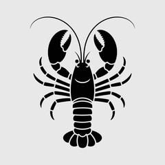 Obraz premium Black Silhouette of a Lobster on a Gray Background, Simple and Clean Icon for Seafood and Marine Life Concepts