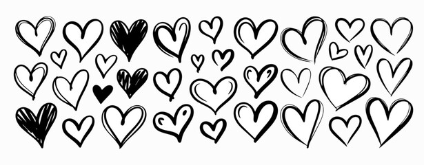 Set of black and white flower vectors forming a heart shape illustration for a romantic Valentine day wedding card design pattern or passion symbol sign