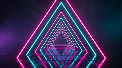 Fototapeta premium Neon glowing triangle tunnel futuristic abstract background 