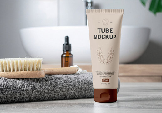 Cosmetic Tube Standing in The Bathroom Mockup