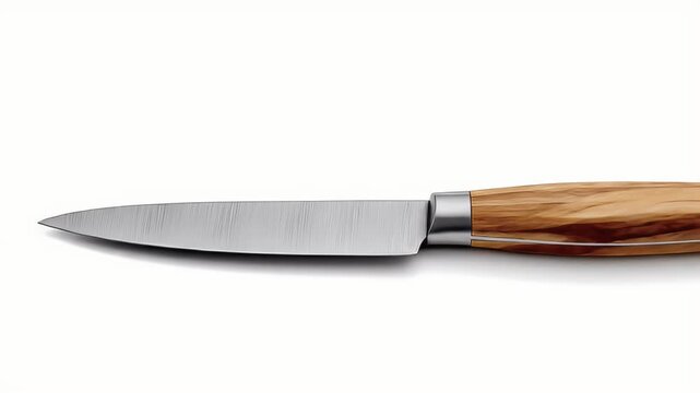 Sharp Kitchen Knife with Wooden Handle on White Background.