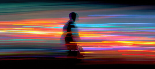 Abstract Motion Blur of RGB Lights with Gamer Silhouette in Digital Art