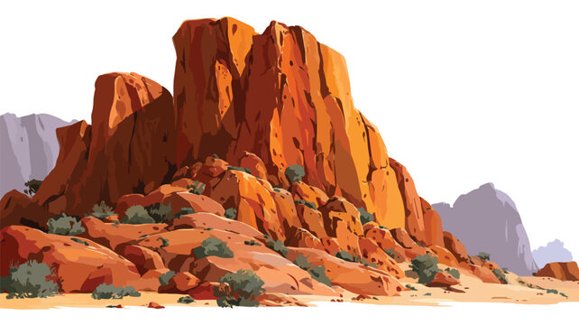 Majestic Rocky Desert Landscape Vector Illustration with Outlines