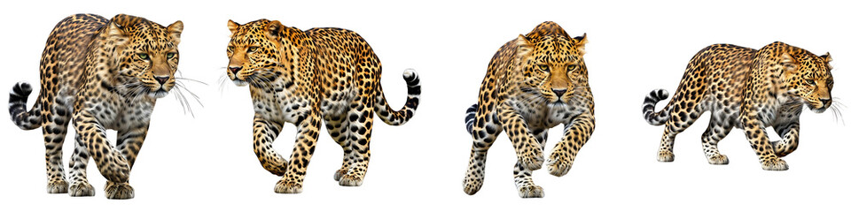 Obraz premium high quality leopards walk from defriend side collection PNG file..