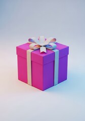 Obraz premium A vibrant, colorful square gift box secured with an elegant ribbon sits ready for presentation, symbolizing celebration and surprise, package, acquisition, gift