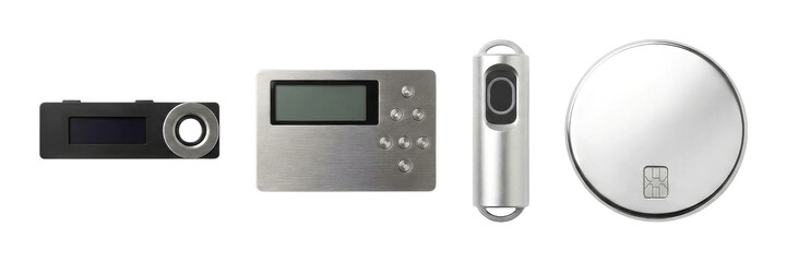 Fototapeta premium Hardware wallets and digital security devices for cryptocurrency transactions are essential tools for protecting valuable digital assets and ensuring secure online financial operations.