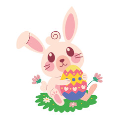 Adorable Flat Style Easter Rabbit Cartoon for Kids and Decorations