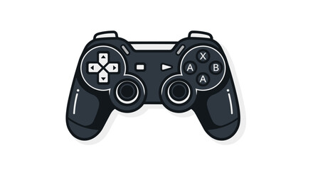 Black video game controller with white buttons on a white background. © sanatun