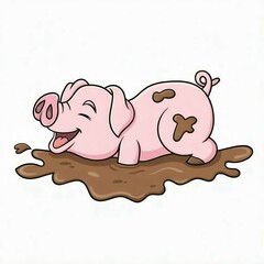 pig in the mud illustration 
