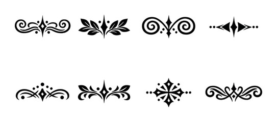 Set of ornamental decorative borders and dividers on dark background