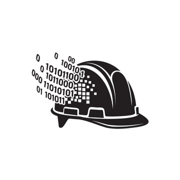 Digital binary code pattern on hard hat isolated on transparent background