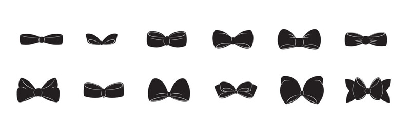 Hand drawn girly coquette bow ribbons set. Vector stock illustration isolated on white background for design template birthday, wedding, Christmas card, invitation, sale banner