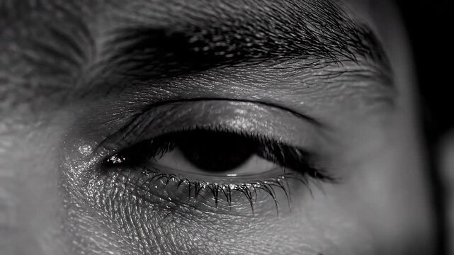 Extreme Close Up Eye Blinking in Black and White