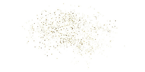 A dynamic scattering of golden speckles creating a shimmering effect on a white background