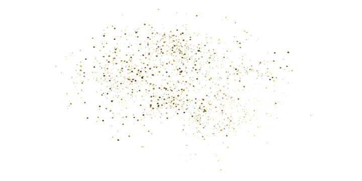 A dynamic scattering of golden speckles creating a shimmering effect on a white background