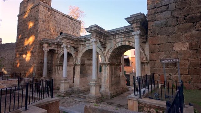 Hadrian Gate, also known as the Uc Kapilar, at the entrance to Antalya Old Town or Kaleici on a sunny day