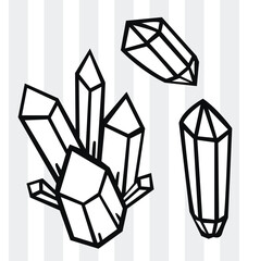 Hand Drawn Crystal Cluster Vector Illustration with Magic Quartz and Healing Minerals in Minimalist Line Art Style