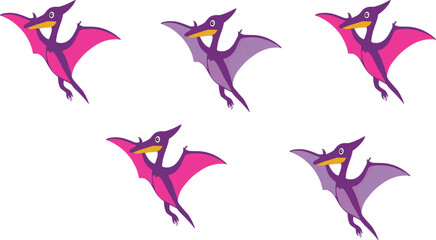 Funny pterosaur cartoon characters in different colors for children animal illustration set © Daloara PNG Store