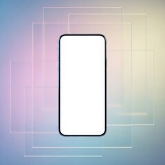 Modern smartphone mockup with a blank white screen isolated on a soft gradient background with abstract geometric overlay perfect for digital mockups and creative app design