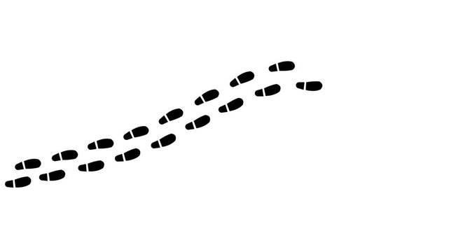 Footstep trail animation symbolizing movement direction and journey path. Walking footprint marks representing travel progress and route tracking. Navigation and human activity themes.