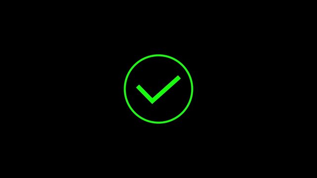 Check mark icon animation for confirmation and success status. Tick symbol representing approved completed and verified actions. Business indicator for validation acceptance and correct results.
