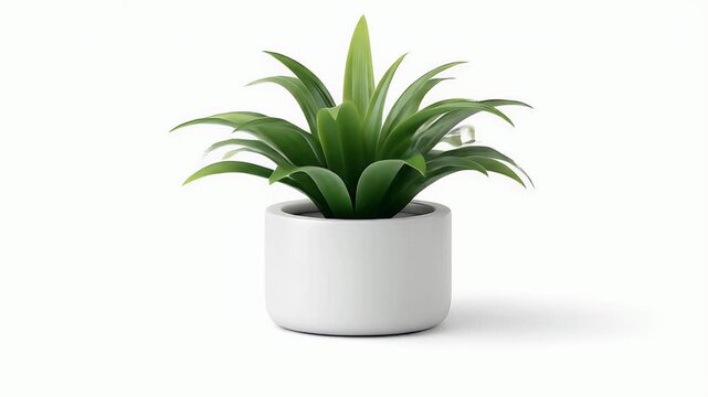 Small potted plant with green leaves and white pot.