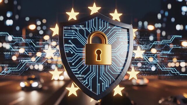 Glowing coin digital currency data privacy legislation global fintech blockchain cyber security shield lock secure network encryption compliance protection technology background icon symbol abstract 