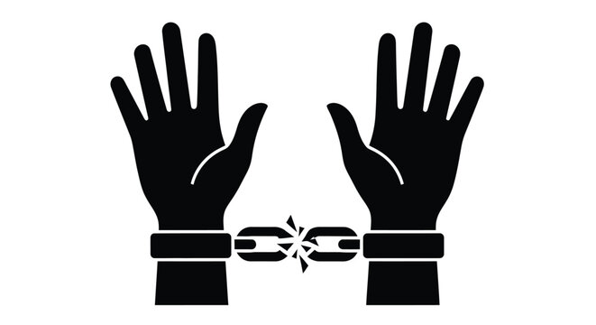 Black silhouette of hands breaking free from chained wrist restraints