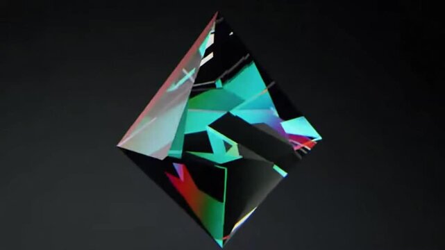 Refractive crystal object floating on dark background
