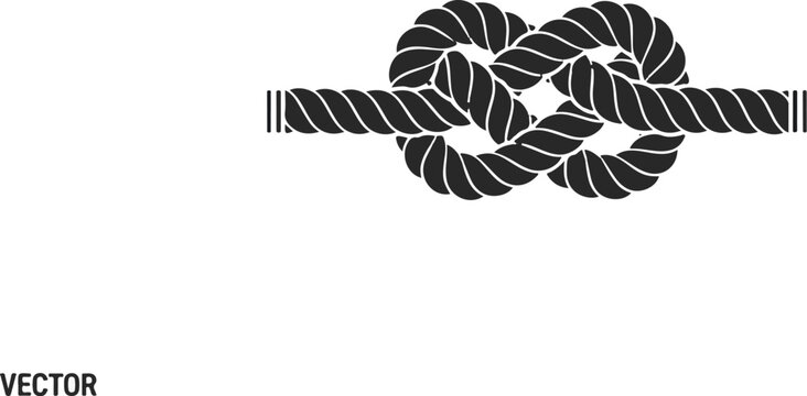 A black and white graphic of a thick, twisted rope forming an eight knot on a white background