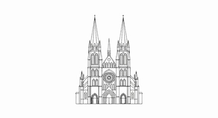 Fototapeta premium A gothic cathedral with twin spires, a rose window, and arched entrances