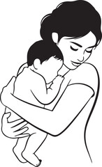 Obraz premium Loving mother holding her baby close in a tender embrace, black and white silhouette