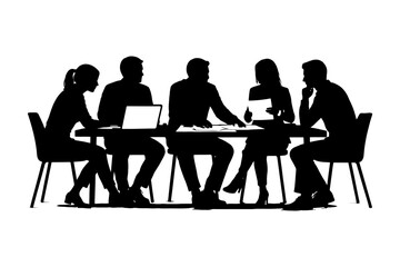 Fototapeta premium Business meeting silhouette with mixed group in discussion around table.