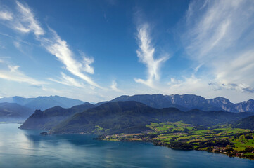Lake Traun Traunsee and mountains in Upper Austria landscapes, Austria