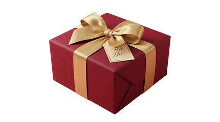 Obraz premium Luxury Gift Box with Gold Ribbon in Elegant Red Packaging on White Background for Holiday Gift