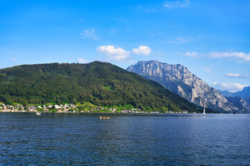 Mountains and Lake Traun Traunsee in Upper Austria, Austria, summertime