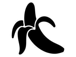 Black Silhouette Icon of Peeled Banana Fruit