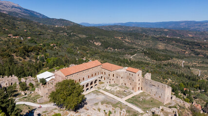 Fototapeta premium Aerial view of the medieval Byzantine city of Mystras, Peloponnese, Greece