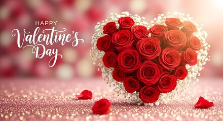 Fototapeta premium Happy valentine's day and women's day heartfelt wishes with red roses