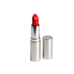 Obraz premium Vibrant red lipstick in a sleek silver tube, a classic beauty essential for allure